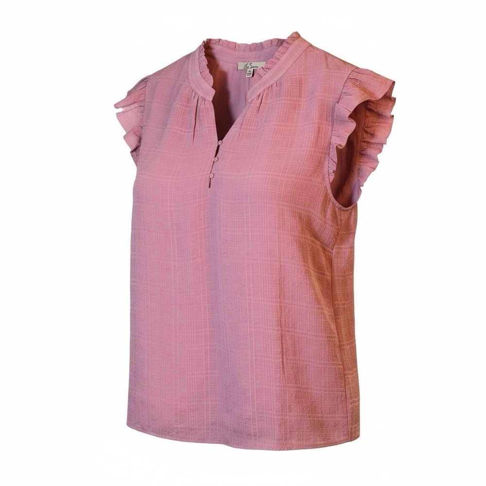 Les Serein Pink Ruffle Sleeve Blouse Women's XL V-Neck Flutter Top New with Tags